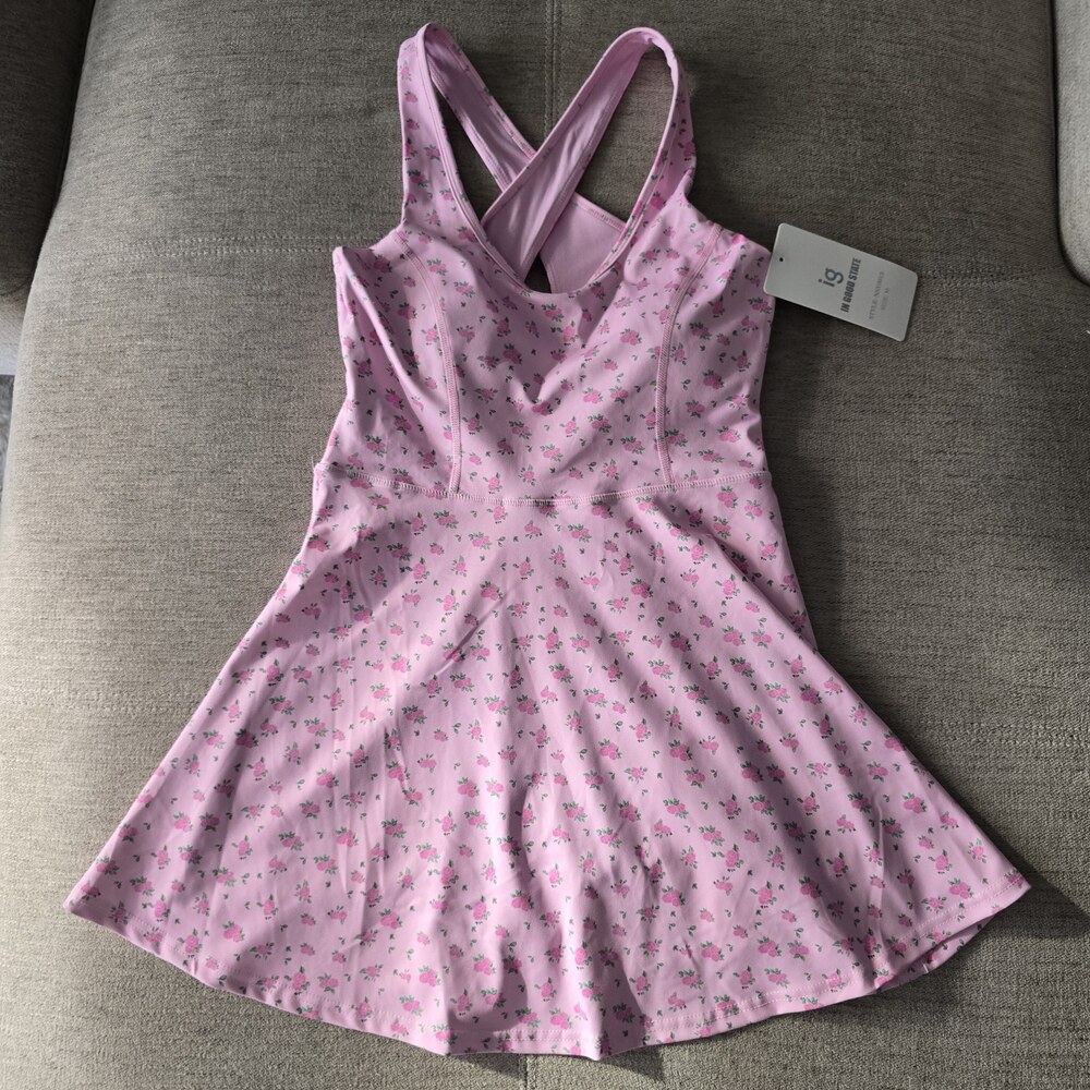ig In Good State Tennis Dress Pink Rose Floral Built In Shorts Size M NWT